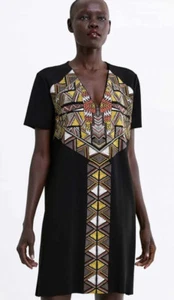 Zara Rubberized Casual Dress Tribal Print Sz M - Picture 1 of 10