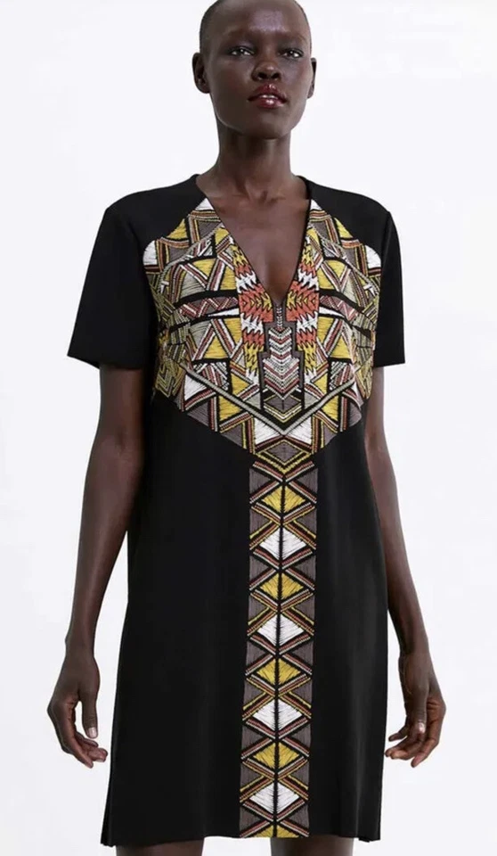 Zara Rubberized Casual Dress Tribal Print Sz M - Image 1 of 4