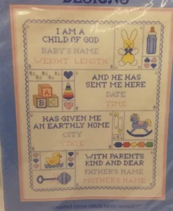 Birth Record Counted Cross Stitch Kit by Heart Warmer Designs - Picture 1 of 3