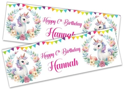x2 Banner Cumpleaños Personalizado Diseño Unicornio Niños Fiesta Decoración 799 Foto 1 de 4