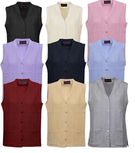 Mujeres Damas Cárdigan Sin Mangas Chaleco Tejido Top Bolsillos Delanteros -S a 2XL - Imagen 1 de 18