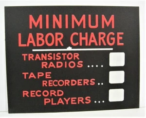 Vintage Radio Labor Charge / Country Store Cardboard 11x14 Window Sign Old Stock - Picture 1 of 1