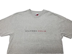 Camicia vintage Tommy Jeans Tommy Hilfiger denim grigio logo in rilievo uomo media - Foto 1 di 7