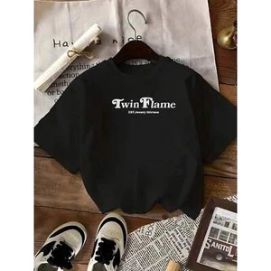 Women's Letter Printed T-shirt, Casual and Comfortable Round Neck Short Sleeved - Picture 1 of 12