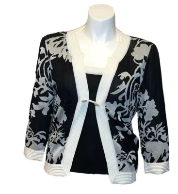 Conjunto Suéter Michael Simon L Marfil Negro Floral Paisley Camiseta sin Mangas + Cárdigan Foto 1 de 4