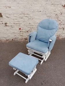 Habebe Recliner Glider Nursing Rocking Chair with Footstool Blue Washable Covers - Picture 1 of 17