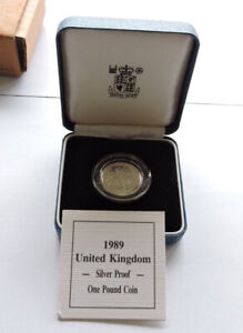 1989 Royal Mint Silver Proof £1 Scottish Thistle Cased W/COA And Outer