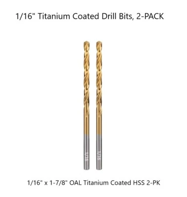 AMOOLO 1/16" Drill Bits - 2-PK - Titanium Coated HSS Steel - High-Quality - Ships Free!