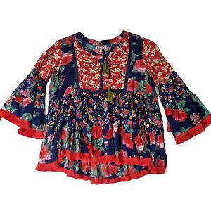 Naudic Blouse Top Size M Colourful 3/4 Sleeve Viscose Bohemian Blouse Exc Cond