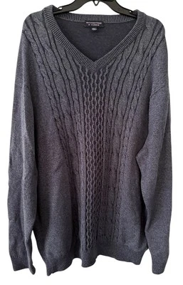 Roundtree & Yorke Cable Knit Sweater Men 3X Blue Long Sleeve V Neck Pullover - Image 1 of 4