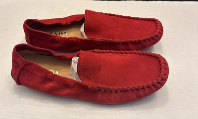 New Prada Suede Loafer Red Shoes Size 11” Made In Italy No Box With Shoe Bag - Image 1 of 4
