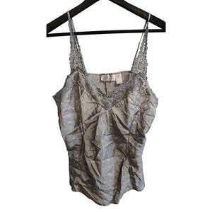 Vintage Silkscreen Large 100% Silk Gray Yellow Dot Lace Strap Women's Camisole - Picture 1 of 5