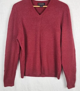 Brooks Brothers Mens Scottish Lambswool V-Neck Sweater Large Burgandy Vintage - Picture 1 of 7