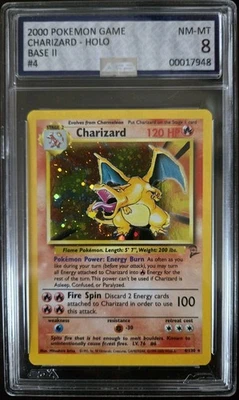 2000 POKEMON BASE SET 2 #4 CHARIZARD-HOLO AGS 8 - Image 1 of 4