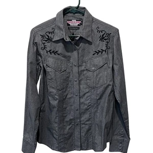 Camicia western Brooks & Dunn Panhandle slim grigia ricamata donna media - Foto 1 di 9