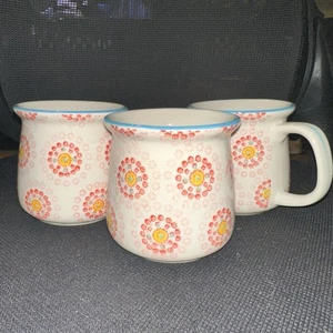 3 Floral Joyye Textured Mug Tea Cups Red Green Blue - Picture 1 of 8