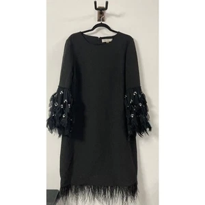 Tahari Arthur S. Levine Black Embellished Feather & Sequin Sleeve Dress Women’s - Picture 1 of 7