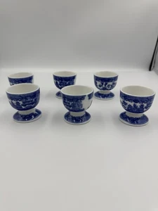 6 Vintage Blue Willow Single Egg Cups Porcelain unmarked 2" GORGEOUS - Picture 1 of 8