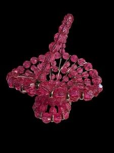 Vintage Bead Safety Pin Basket Pink Handmade 4" Tall Vintage - Picture 1 of 9