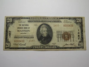 $20 1929 Madison Indiana IN National Currency Bank Note Bill Charter #1457 VF - Picture 1 of 3