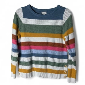 Caslon - Women's Long Sleeve Crew Neck Pullover Sweater Multicolor Stripes Sz. S - Picture 1 of 7