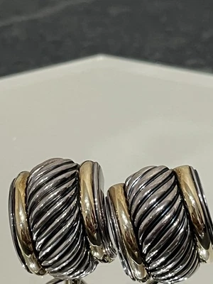 David Yurman Thoroughbred 14K Gold Accent Clip-On Earrings Sterling Silver - Image 1 of 4