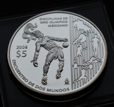 RARO MEXICO PROOF $5 5 PESOS 2008 FUTBOL MUNDIAL PLATA PELOTA MONEDA Foto 1 de 4