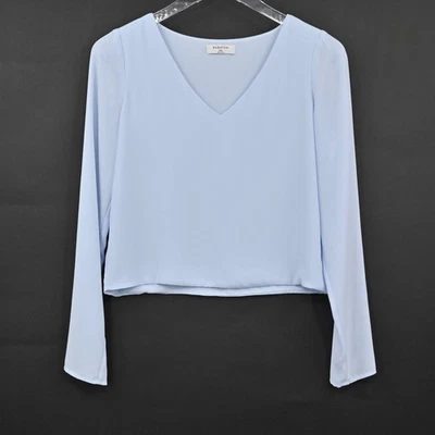 ARITZIA BABATON Womens Murphy Cropped Blouse Size XXS Blue V Neck Long Sleeve - Image 1 of 4