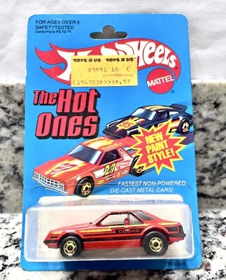 Hot Wheels rare Turbo Mustang Red BW The Hot Ones  HK 1982 Cobra On Card # 3361 - Image 1 of 4