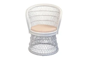 Rattansessel weiß inkl. Kissen Auflage Pfauenthron Rattan Sessel Rattanstuhl - Bild 1 von 3