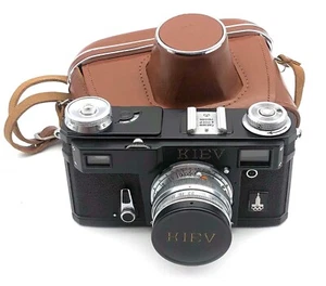 Sowjetische Contax Kopie KIEV 4A Olympiade 1980 SCHWARZ 35 mm Kamera mit Jupiter-8M CCCP - Bild 1 von 4