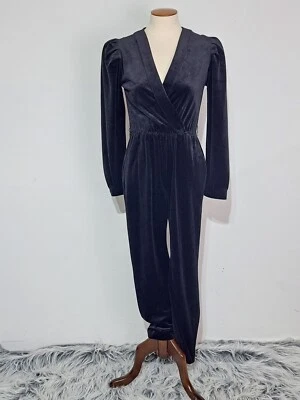 Mono de terciopelo negro vintage de los años 90 TJuniors cuello en V XS/S Foto 1 de 4