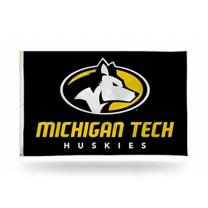 Michigan Tech Huskies Black Background Team Logo Flag 3x5 FT Banner - Picture 1 of 1