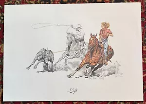 Western Artist Traci Hatch Team Roping Color Sketch Artist Proof "Left" Cowboy - Picture 1 of 2