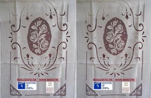 2 Tende puro lino ricamo a mano filè intaglio gigliuzzo ecc cm. 240 x 60 bianco - Picture 1 of 10
