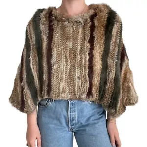 NWOT BNCI Womens Rabbit Angora Soft Striped Fur Poncho Coat Sz S - Picture 1 of 8