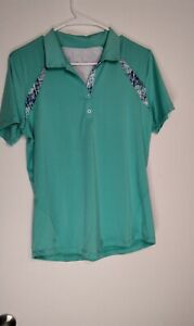 Kate Lord Collection Womens Top Golf Polo Shirt Size M Green abstract short slee