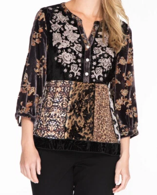 TÚNICA MEDITACIÓN CONSCIENTE JOHN MARK TERCIOPELO LEOPARDO ESTAMPADO FLORAL BORDADO TALLA S Foto 1 de 4