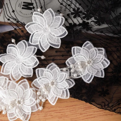 Pearl Tassel Trim Ribbon Lace Beaded Flower Embroidered Sew Craft Accessory Chic - Image 1 of 4