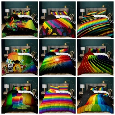 LGBT Rainbow Bedding Set Quilt Duvet Cover Pillowcase Single Double King Size UK - Image 1 of 4
