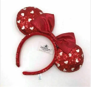 Mickey Mouse Red Heart Sequin Bow Girl 2022 Minnie Ears Disney Parks Headband - Picture 1 of 4