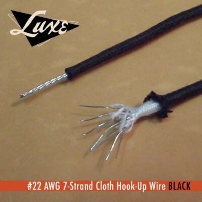 LUXE#22 AWG Cloth 7-Strand Copper Hook-Up Wire Black best Vintage Quality!