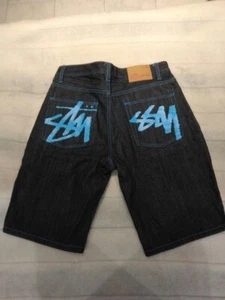 Stussy Men's Denim Jeans Half Pants Paint Indigo Blue Size 32 - Picture 1 of 8