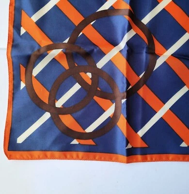 Bufanda MCM Vintage Acetato 22" Cuadrada Geométrica Moda Naranja Azul Hecha en Italia Foto 1 de 4