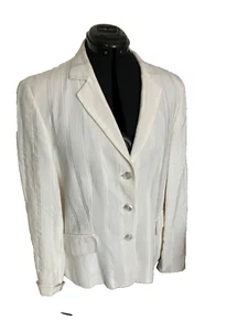 TUZZI Women's White Striped Cotton Blend Lined Jacket with pockets Sz 16 - Picture 1 of 7