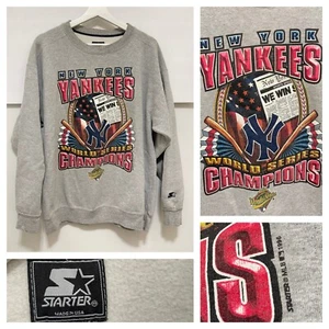 VTG New York Yankees ~ L Starter Sweatshirt Grey 1996 MLB World Series Champions - Picture 1 of 24