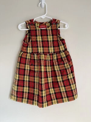 复古 Esprit 红色和黄色 Y2K 格子幼儿连衣裙,尺寸 24 个月 — 第 1/4 张图片