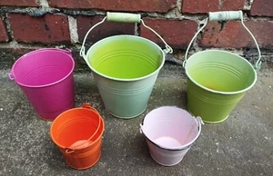 5x Kleine Eimer Blumentopf Metall Konvolut Pflanzgefäß Garten Bunt  - Bild 1 von 15
