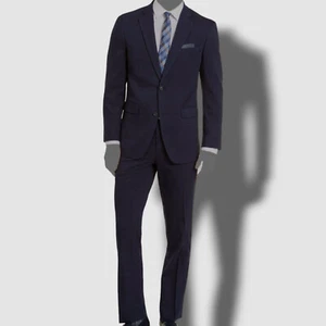 $395 Perry Ellis Men Blue Pattern Slim-Fit Stretch 2-Piece Suit Jacket Pants 44R - Picture 1 of 1