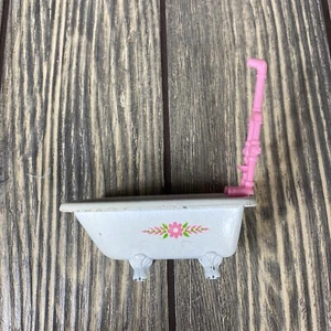 Vintage 1980 Mattel Metal White Pink Floral Bathtub Doll Accessory House 3” Long - Picture 1 of 3